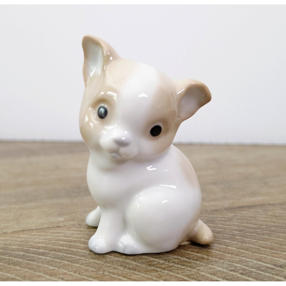 Vintage Porcelain Dog Puppy Figurine Made In Japan Brown and White